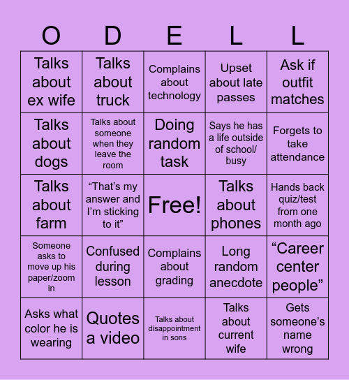 O’DELL BINGO Card