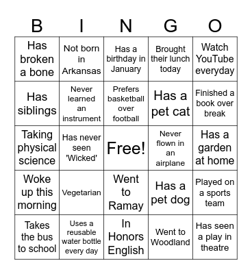 Back to School Bingo! Bingo Card
