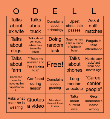O’DELL BINGO Card
