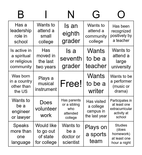 Exploratory Day Prep Bingo Card