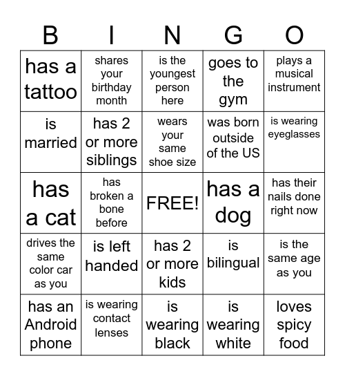 Marie's Bday Bingo Card