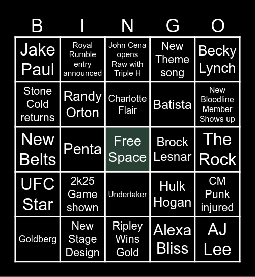 WWE RAW  Netflix Bingo Card