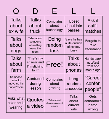O’DELL Bingo Card