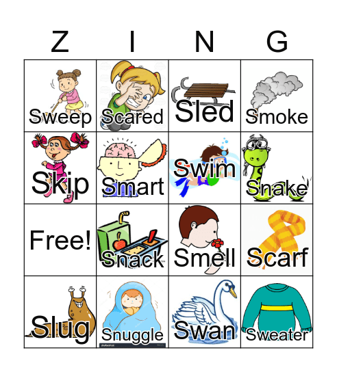 Junior's Zingo! Game - S Blends Bingo Card