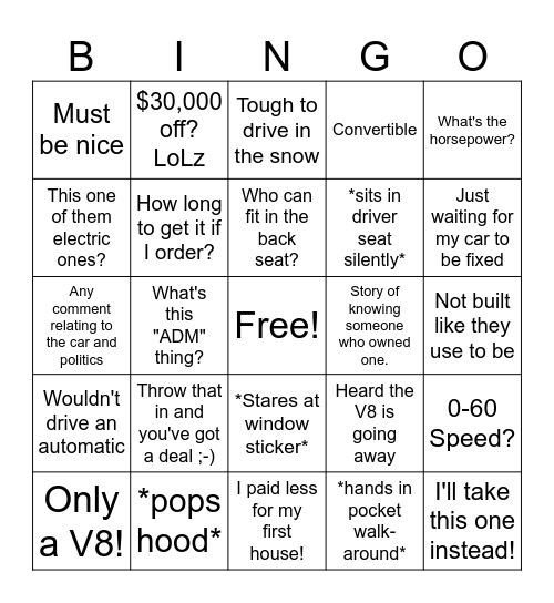 Mustang in Showroom Bingo Card