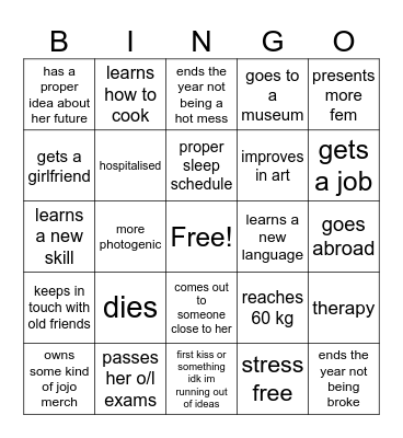 nisha 2025 bingo Card