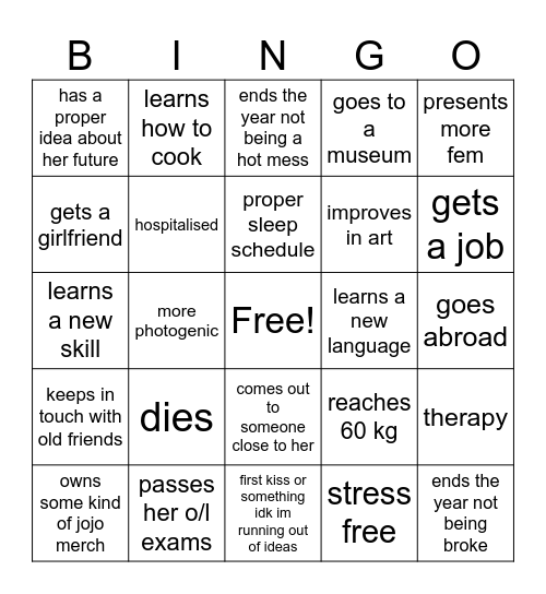 nisha 2025 bingo Card