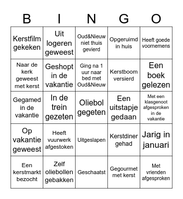 Kerstvakantie Bingo Card