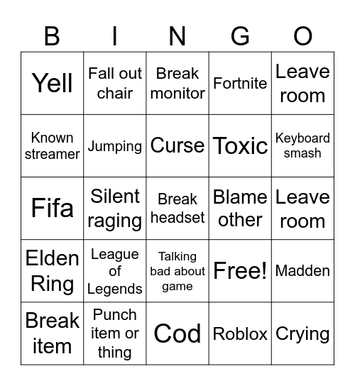 Gamer Bingo Card