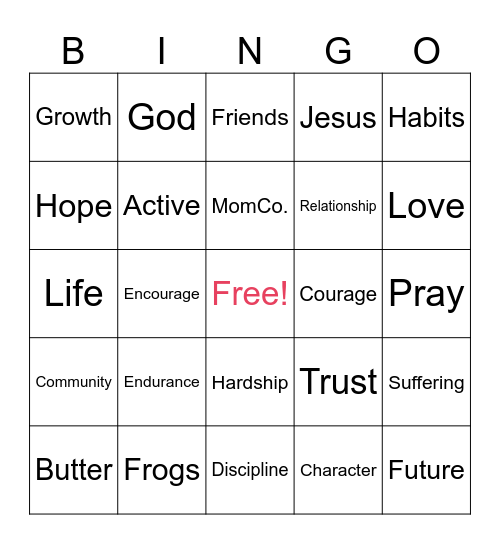 Build Endurance Bingo Card