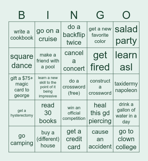 Casey 2025 Bingo Card