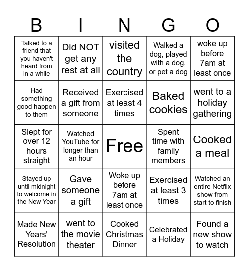 Find a Friend Who _____ During Winter Break Bingo Card