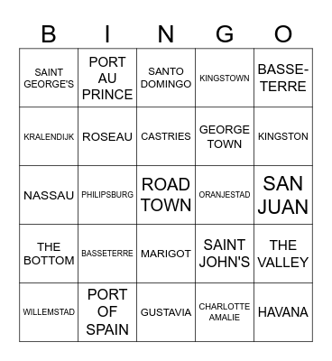 CARIBBEAN ISLANDS AND CAPITALS Bingo Card