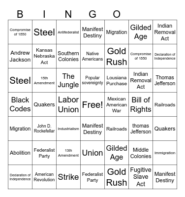USH Review Bingo Card