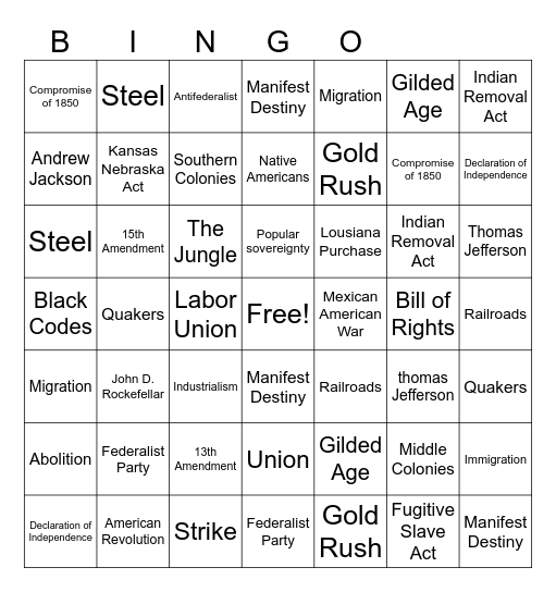 USH Review Bingo Card