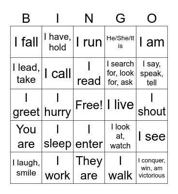 All the verbs from Suburani chs 1-3 Bingo Card