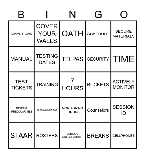 STAAR TRAINING Bingo Card