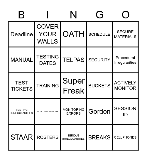 STAAR TRAINING Bingo Card