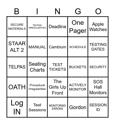 STAAR TRAINING Bingo Card