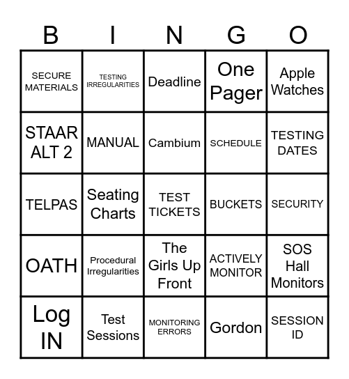 STAAR TRAINING Bingo Card