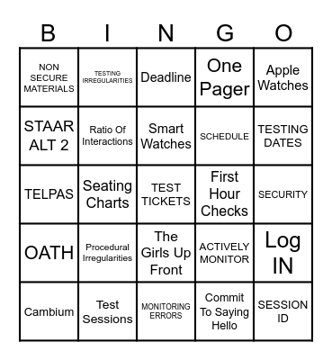 STAAR TRAINING Bingo Card