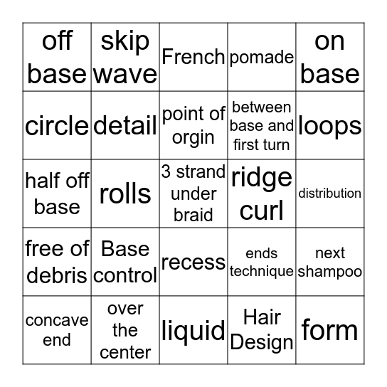 Hair Design Bingo Card