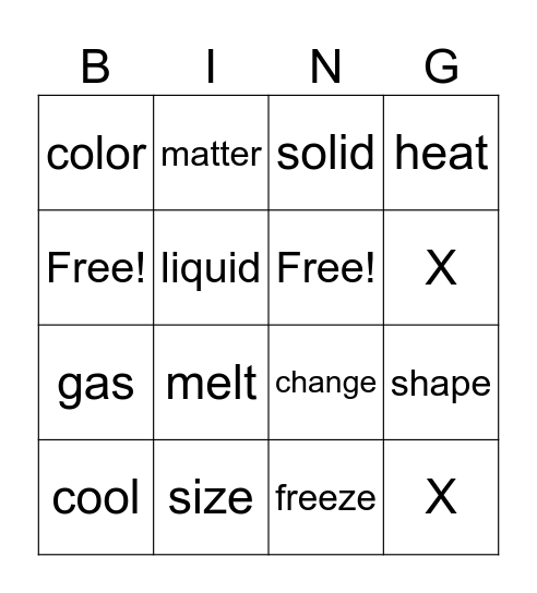 "It's Just a Phase" Vocabulary Bingo Card