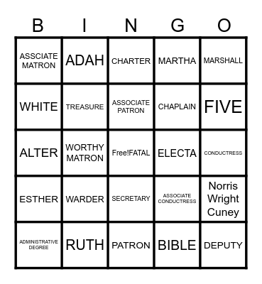OES BINGO Card