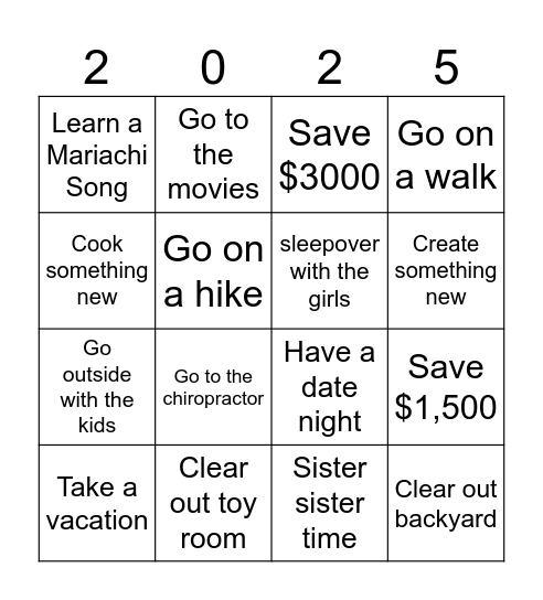 Sissy's 2025 BINGO Card