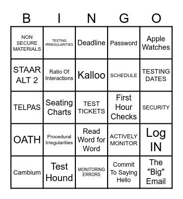 STAAR TRAINING Bingo Card