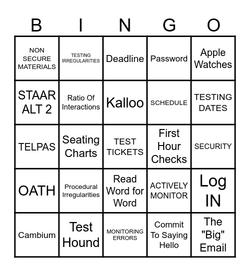 STAAR TRAINING Bingo Card