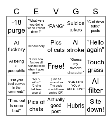 C.ai site down Bingo Card