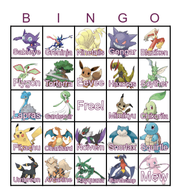 Pokémon Bingo Card
