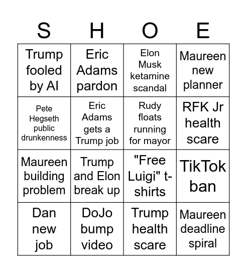 Says Who Shoe! Bingo Card