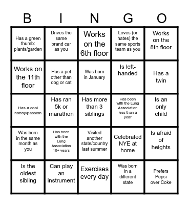 Chicago Team: Find Someone Who! Bingo Card