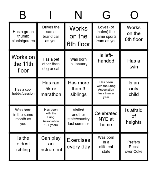 Chicago Team: Find Someone Who! Bingo Card