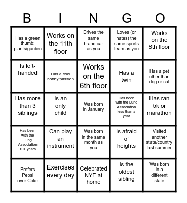 Chicago Team: Find Someone Who! Bingo Card