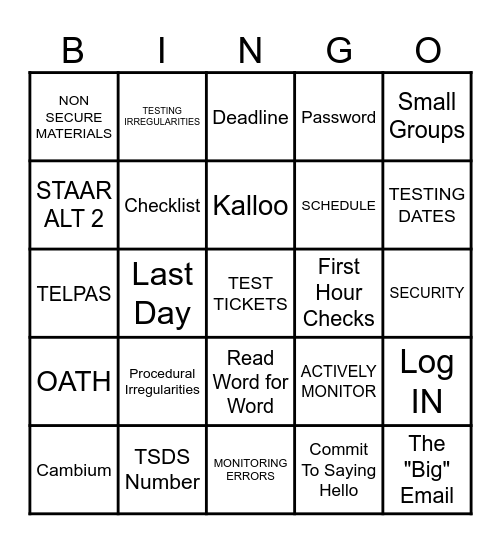 STAAR TRAINING Bingo Card