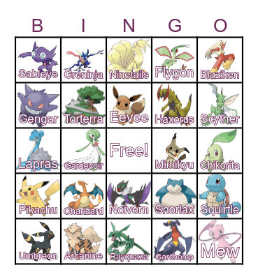 Pokémon Bingo Card