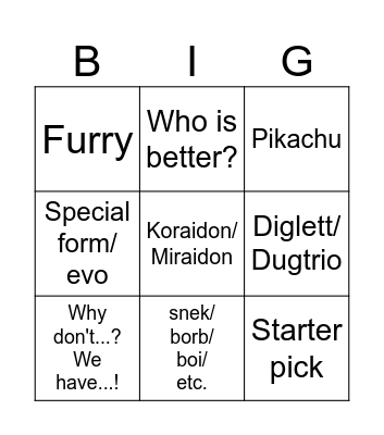 Pokemon Memes Bingo Card