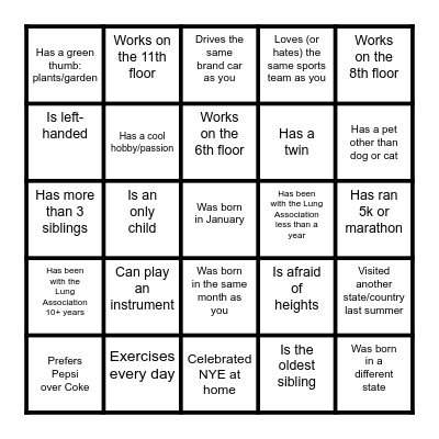 Chicago Team: Find Someone Who! Bingo Card