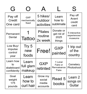 2025 Goals Bingo Card