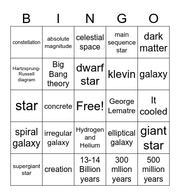 STARS Bingo Card