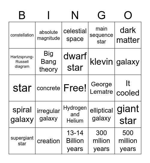 STARS Bingo Card