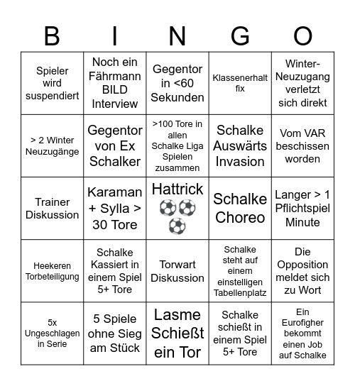 Schalke 2024/25 Rückrunde Bingo Card