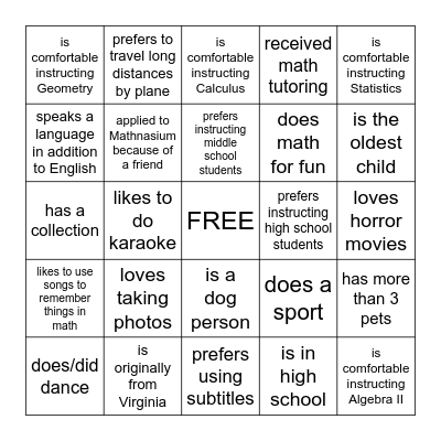 Find Someone Who... Bingo Card