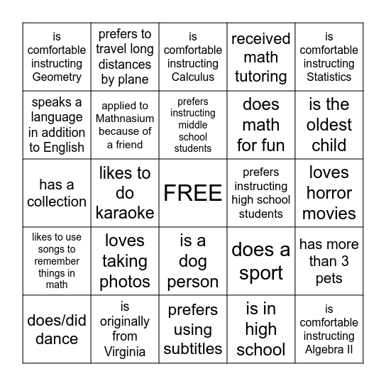 Find Someone Who... Bingo Card