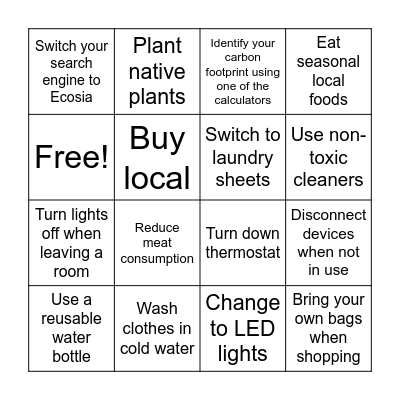 Global Footprint Challenge Bingo Card