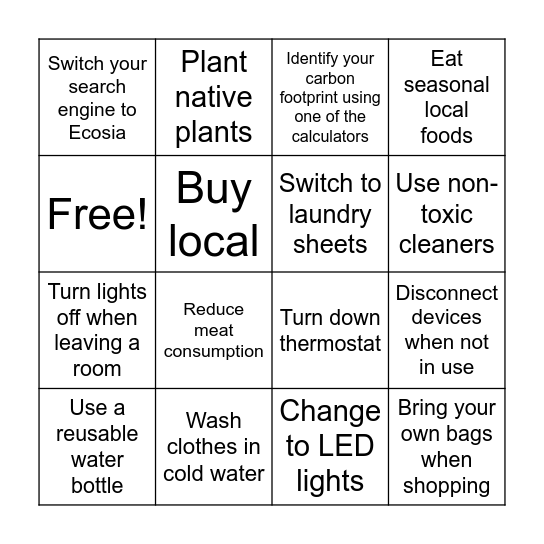 Global Footprint Challenge Bingo Card