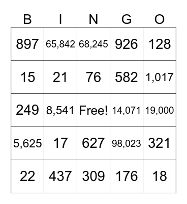 Number Practice Bingo Card